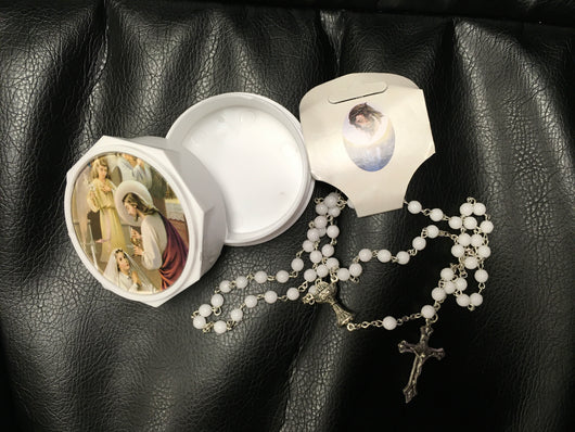 Girl’s White First Communion Rosary in Case