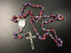 Blue-Pink Glass Rosary Miraculous Medal