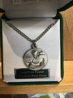 Saint Thomas Aquinas Pewter medal and stainless steel chain