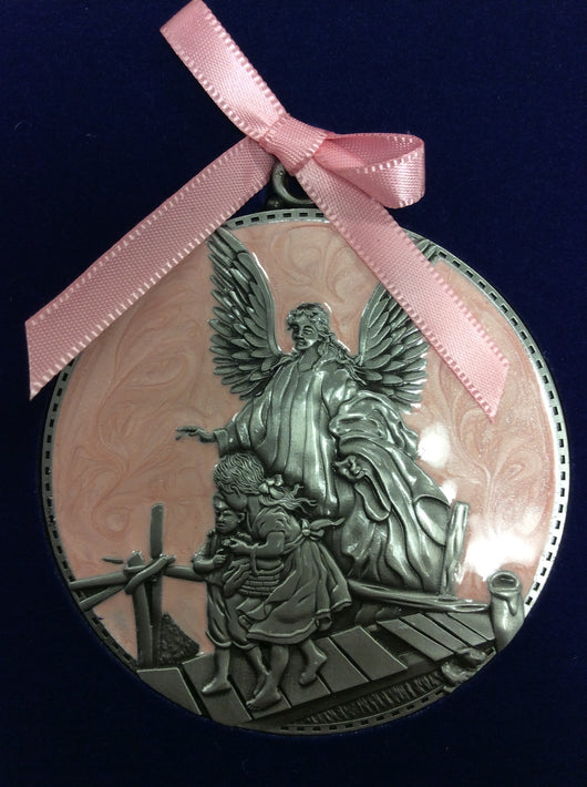 Guardian Angel Crib Medal Pink