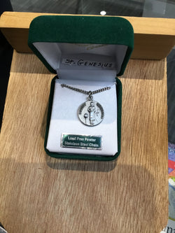 Jeweled Cross - Saint Genesius Medal and Chain