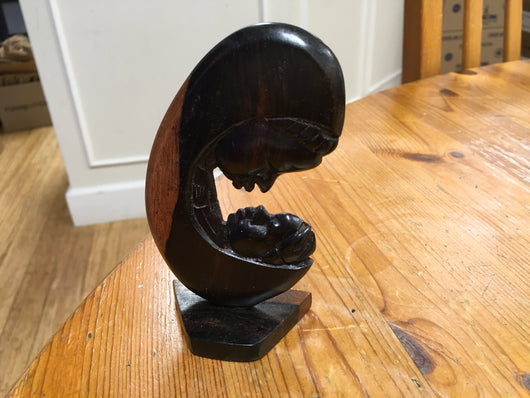 Mother and Child Hand Carved Ebony Figurine