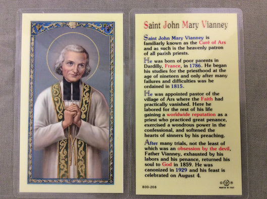 Saint John Vianney Biography  Prayer Card