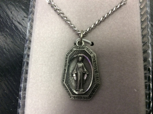 Miraculous Medal Pewter 15/16 in.  on 24 in. chain