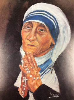 Mother Teresa Praying the Rosary painted - larger print