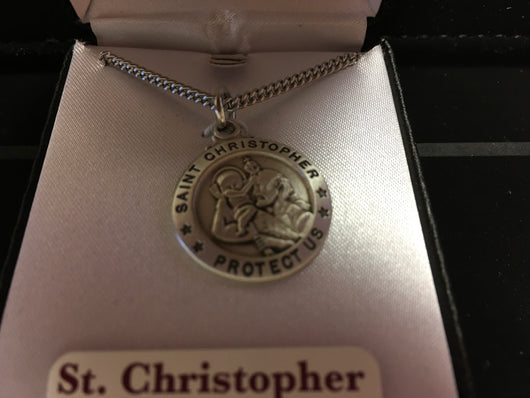 Saint Christopher Sterling Silver medal 18 inch chain