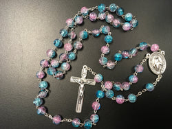 Blue pink Glass Rosary Miraculous Medal