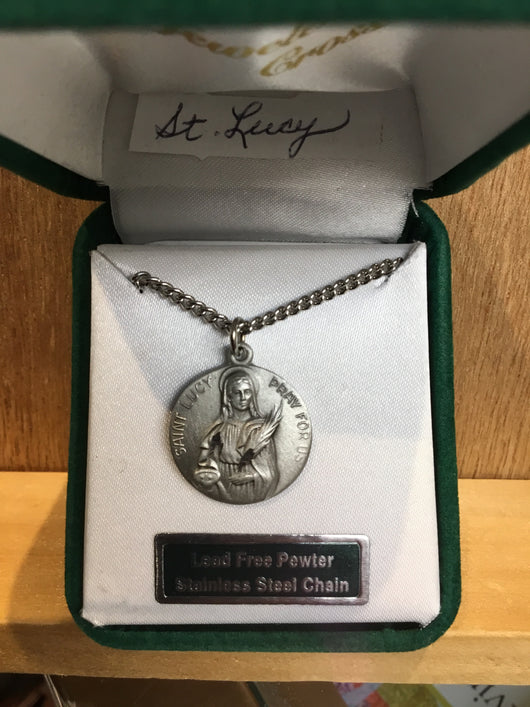 Saint Lucy pewter medal and 18