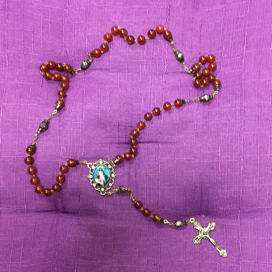 Rosary Red Agate Stone Gold Divine Mercy