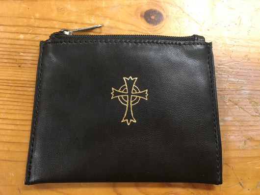 Black Leather Rosary Case Zipped