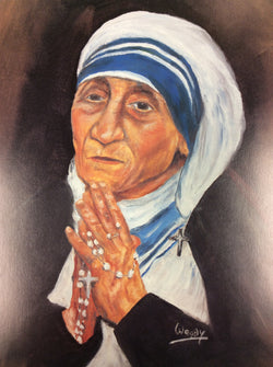 Mother Teresa Praying the Rosary painted - smaller print