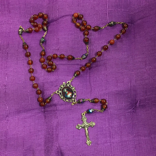 Rosary Red Agate Stone Gold Sacred Heart