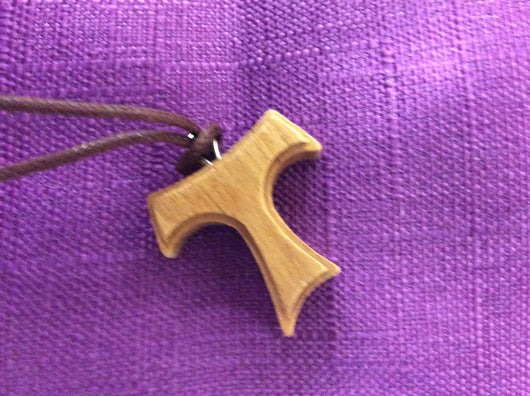Olive wood Tau cross on cord
