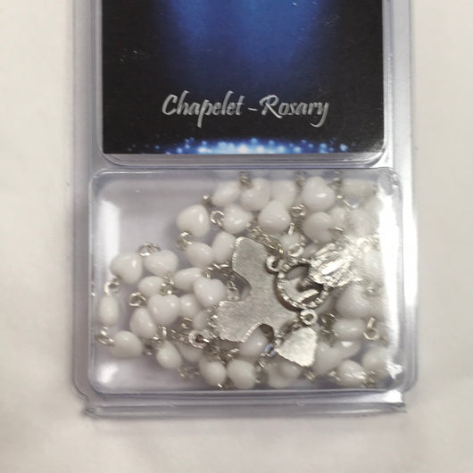 Rosary, Heart-shaped white beads 18 1/2”