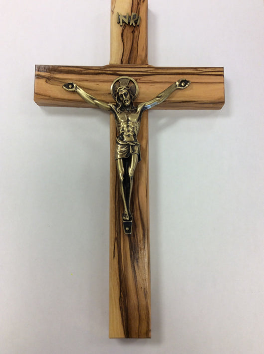 Crucifix 10” olive wood bronze