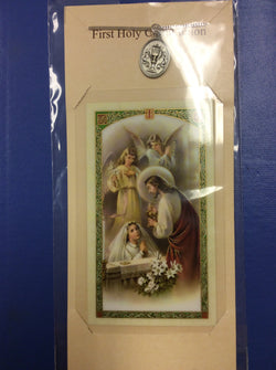 Bliss First Holy Communion Prayer Card with Chalice Medal Girl