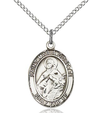 BLISS - Saint Maria Goretti  Sterling Silver Oval Medal and Chain